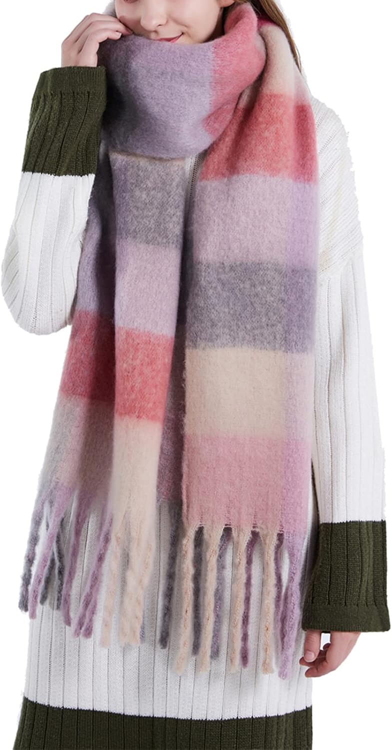 Large Chunky Plaid Scarf Coloured Checked Oversized Scarf Tassel Soft Fall Winter Thick Warm Shawl Women