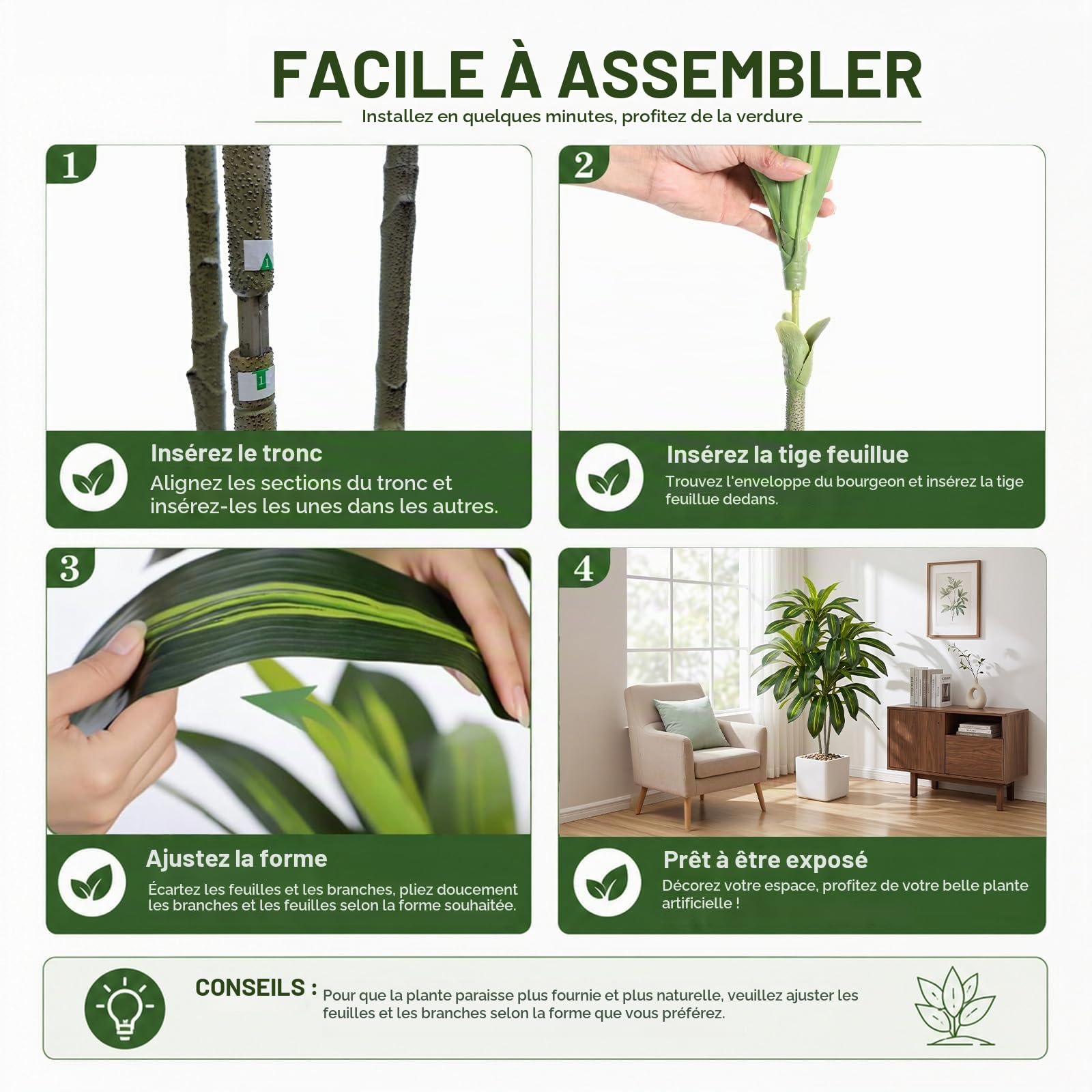 Plante Artificielle Dracaena Intérieur 150cm Arbre Artificiel Dracaena Faux Arbre en Soie avec Jardinière Blanche Faux Tropical Yucca Floor Plant pour Bureau à Domicile Décorati (1, Blanc, 120cm)
