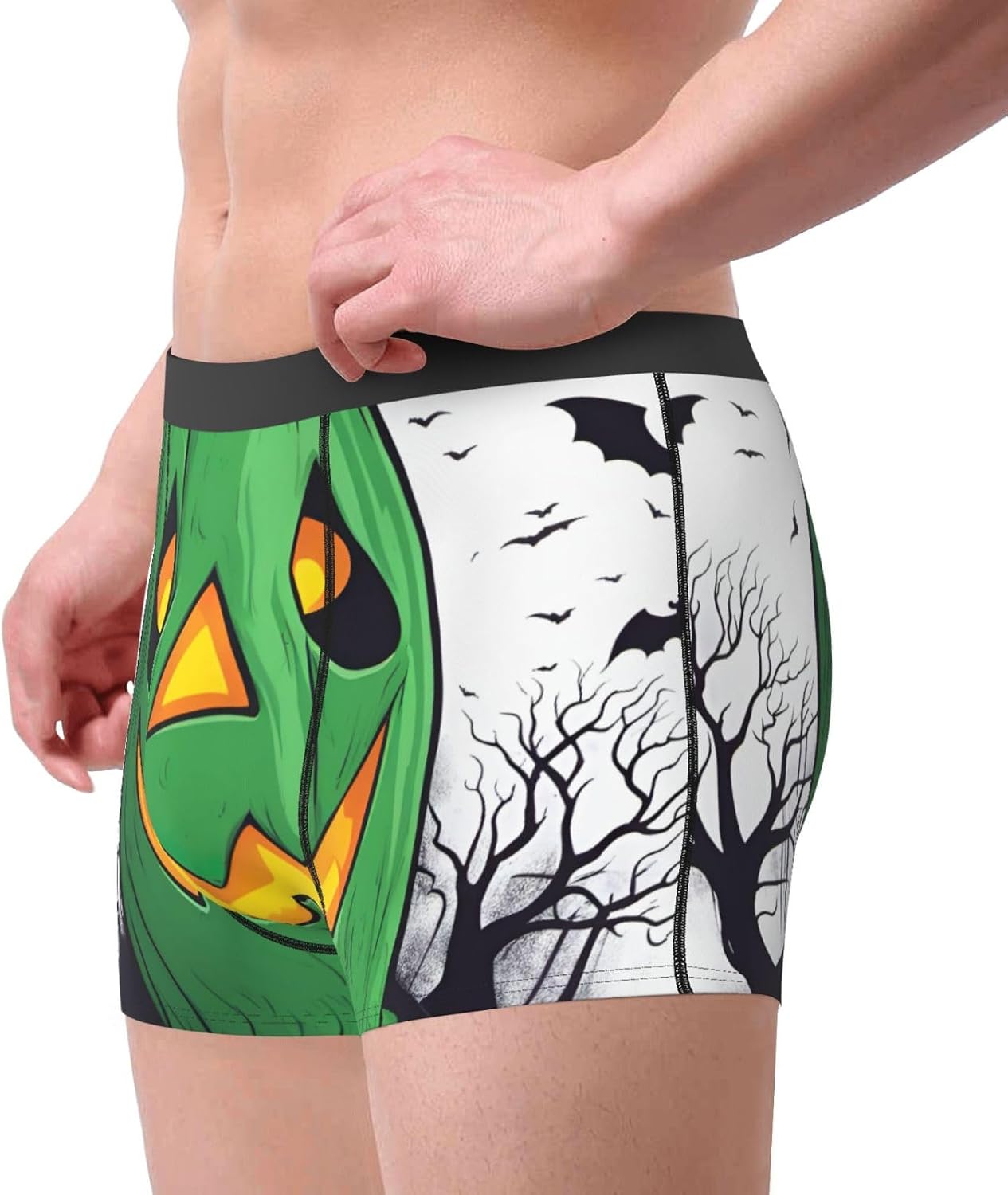 Green Ghost Horror Halloween Pumpkin Print Men'S Boxer Briefs Soft Breathable Polyester Fabric With Comfortable