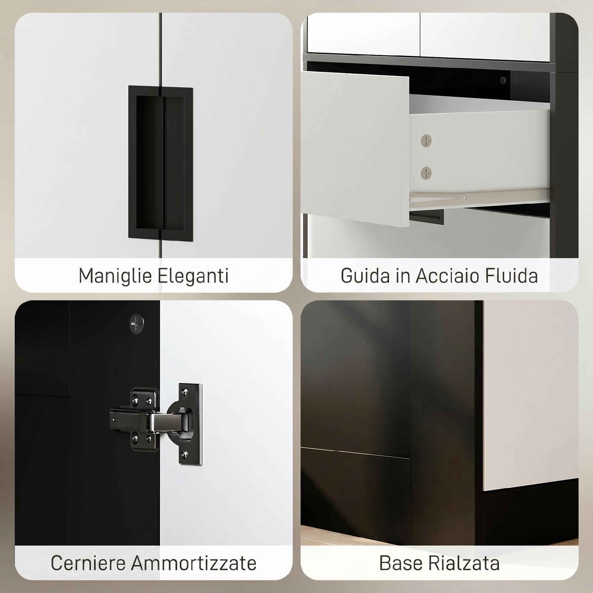 HOMCOM Armadio Camera da Letto 2 Ante Moderno 80x50x180 cm Bianco e Nero