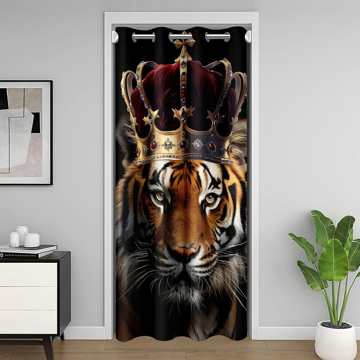 Richhome Multi 09 Abstract Tiger Door Curtain 34" W X 80" L Modern Gold Crown Fashion Doorway Curtain Privacy For Kids Teens Adults Brown White Wild Animal Decor Door Drape For Bedroom Closet Door