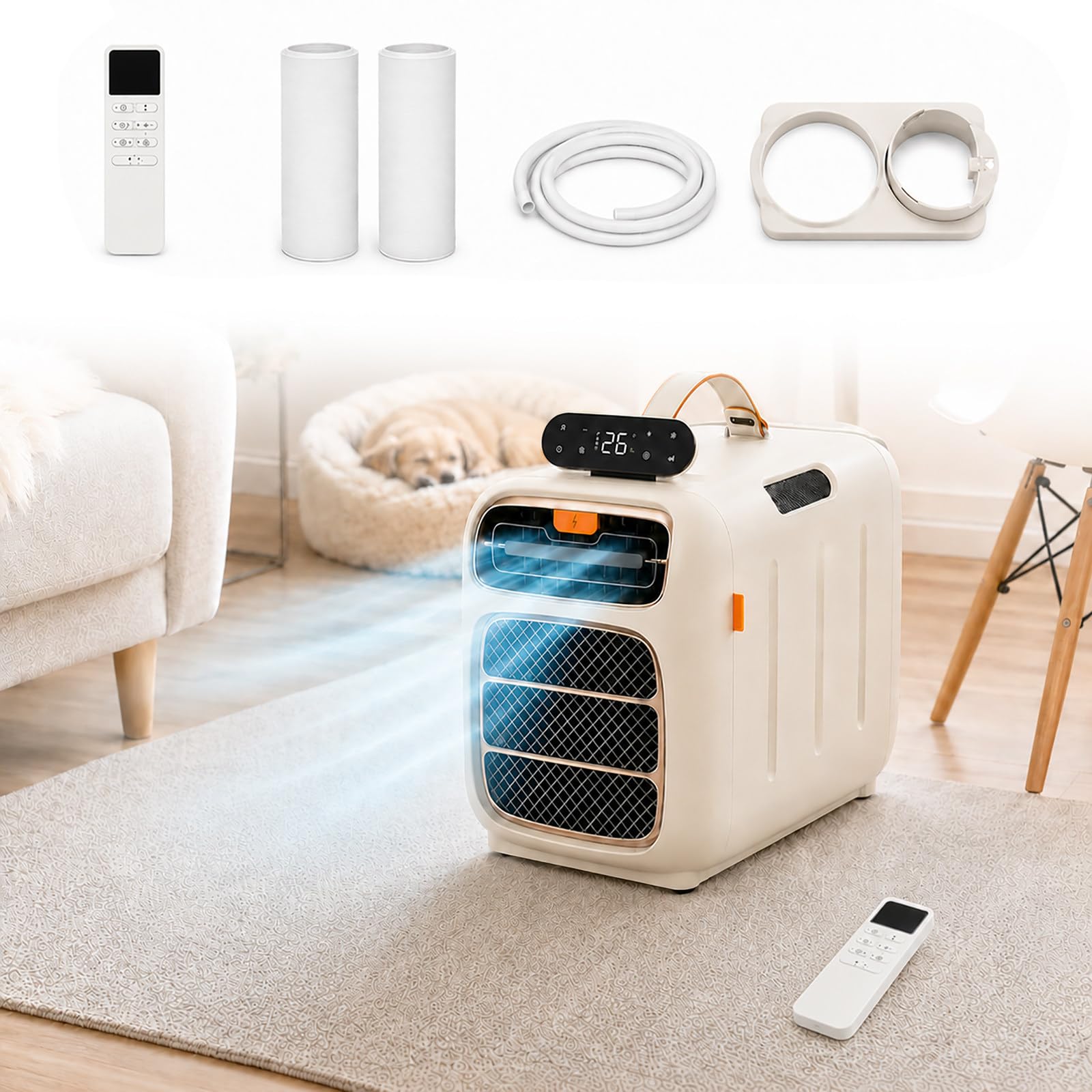 HCAUYNN Camping Air Conditioner for Tent Caravan Motorhome, Bedroom, 1400W Fast Cooling, 16–32°C Temperature Range, 12H Timer, Handheld Controller, Carry Handle, 12 kg Cooling Model CoolingOnly