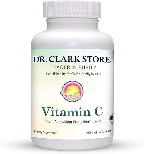 Dr Clark Suplemento de vitamina C de 1000 mg, sin gluten, apoyo inmunológico, potente antioxidante, apoya la función cerebral, promueve la formación