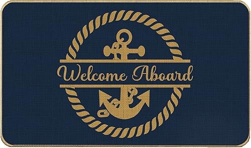 Tapete rústico de bienvenida a bordo con temática náutica, 17 x 30 pulgadas, antideslizante, para puerta de entrada, para exteriores, casa, playa,