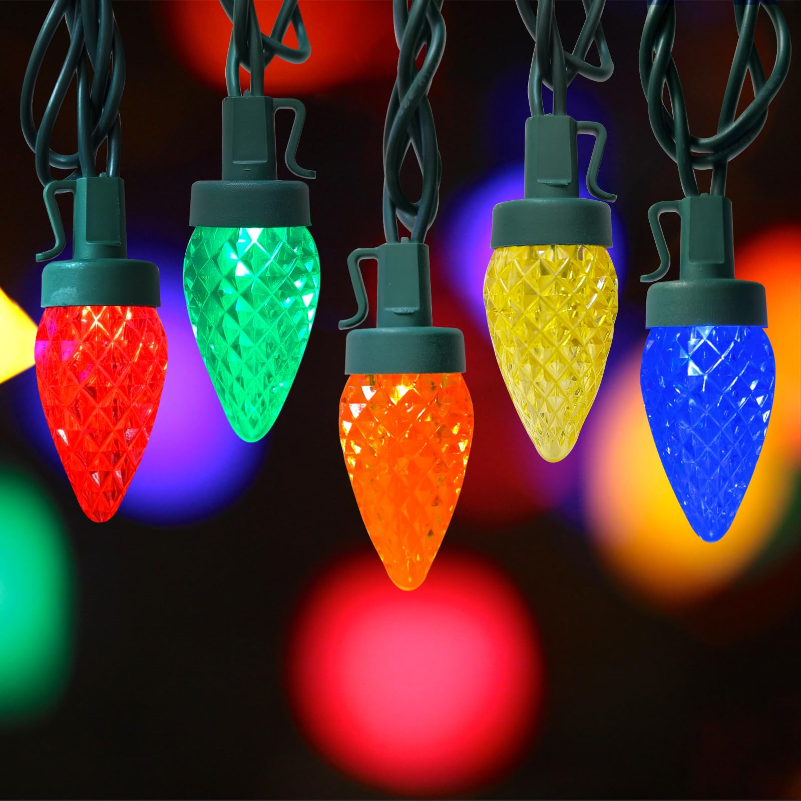 Luces LED de Navidad de 25 pies para exteriores, cadena de luces C7 de fresa, 25 luces LED multicolor de Navidad, enchufable, luz de Navidad vintage para jardín, camping, fiesta, árbol de