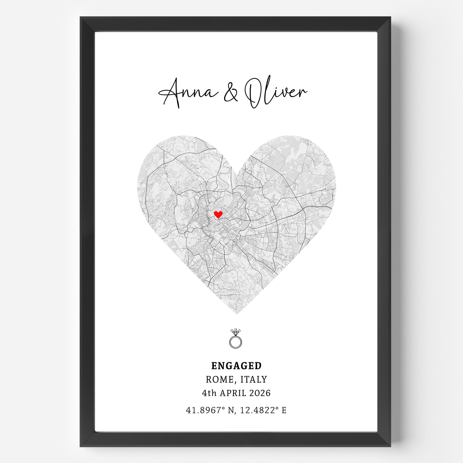 Engagement Print, For Engaged Couple, Personalised Map Print, Special Occasion Keepsake