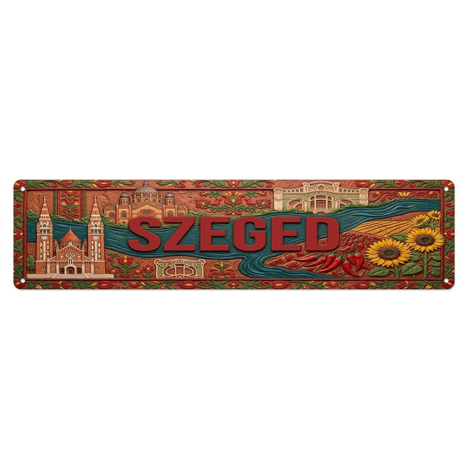 Cwbufd Vintage Style Vintage Szeged Hungary Flag Pattern Vintage Metal Tin Sign Plaque Wall Decor For Cafe, Club Bar, Office, Garden Metal Poster 4X16inch