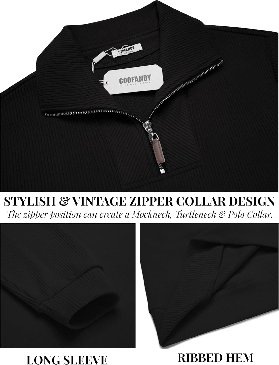 COOFANDY Men's Quarter Zip Up Pullover Mock Neck Long Sleeve Sweater Casual Corduroy Polo Sweatshirt - Image 6