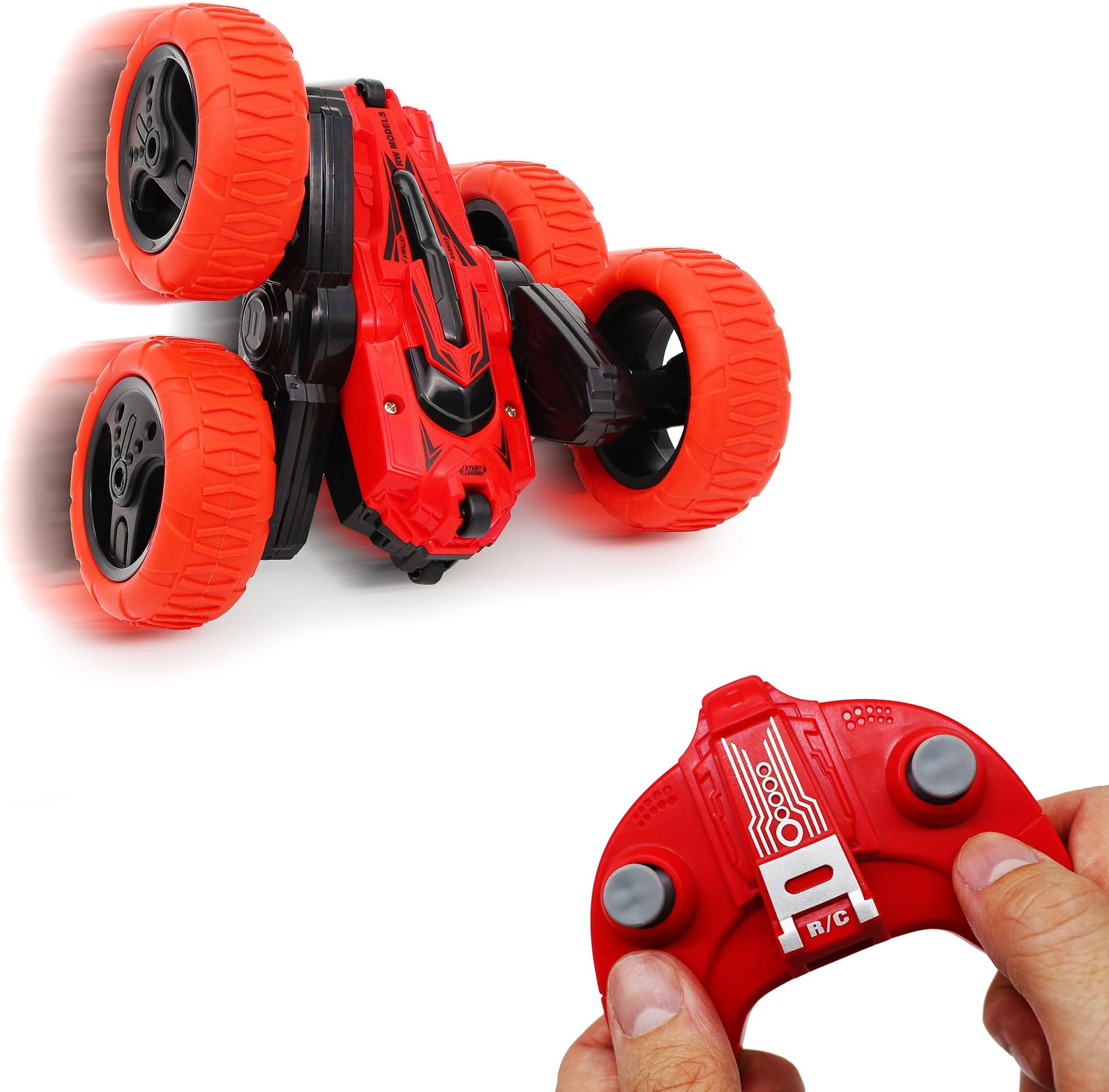 CMJ RC Cars 360 Spin Attack Stunt RC Car Electric Race Stunt Car,Double Sided 360° Rolling Rotation RC 4WD High Speed Off Road for boy Toys (Red)