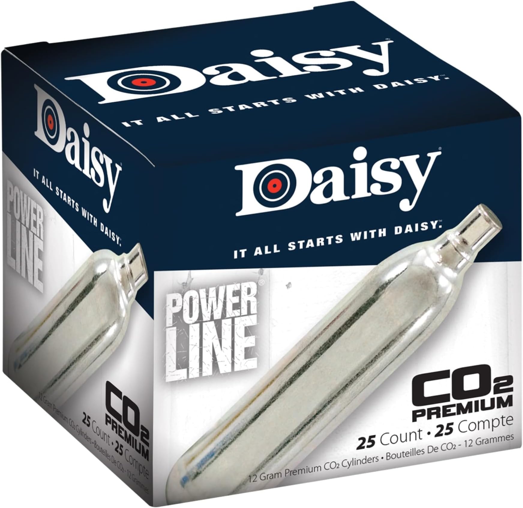 Daisy Powerline 12-Gram CO2 Cylinders, 25 Count, Consistent Pressure, for CO2 Airguns
