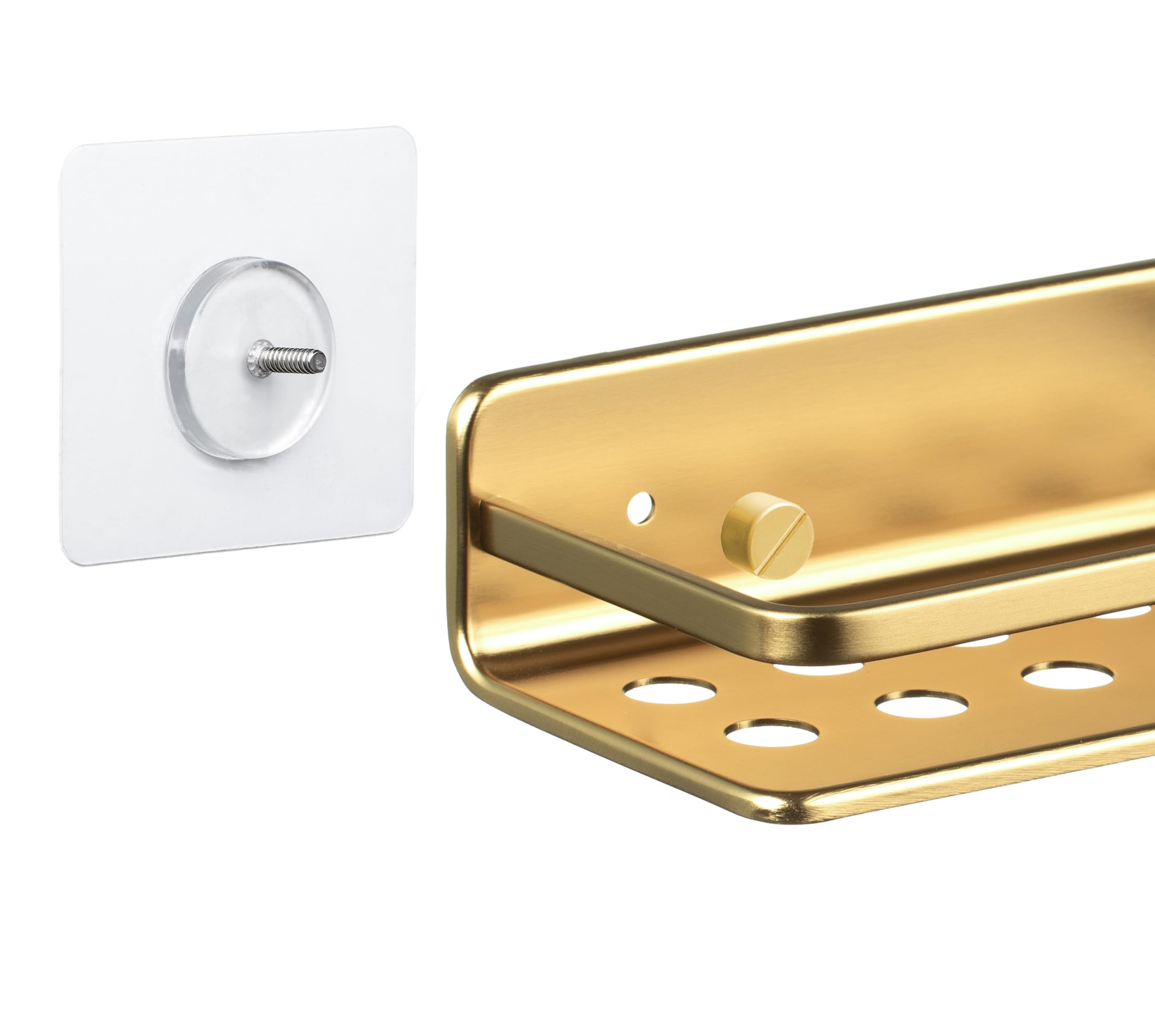 TATAY Hoekplank met 2 Niveaus van Messing | Inclusief Schroeven | Draagt 14 kg | Compatibel met Systeem Zonder Boren (Quick Fix) | Vochtbestendig | Snel Draineerbaar | 17,5x17,5x26,5 cm – Model Krom