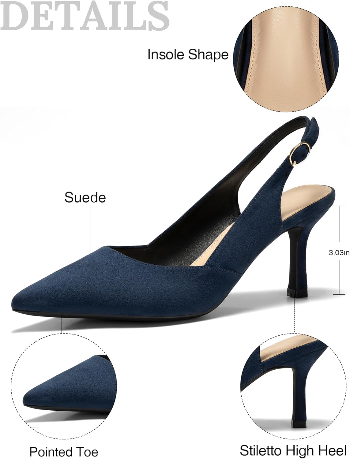 Women's Slingback Kitten Heels Closed Pointed Toe Pumps Wedding Party Dress Shoes - Image 6
