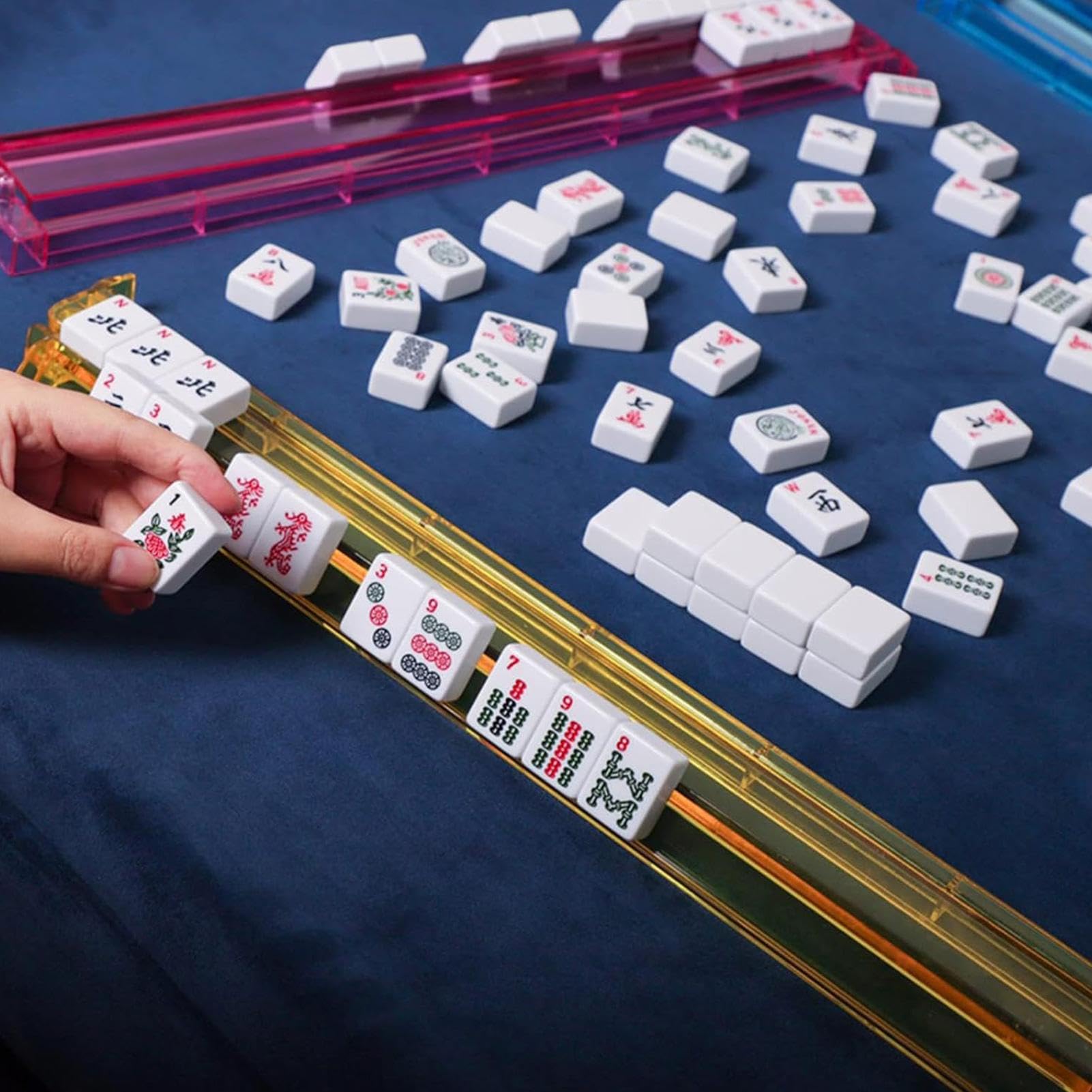 Rack Mahjong Con Spacciatori | Pushers E Rack Trasparenti Mahjong | Supporto Per Piastrelle | Set Di 4 Vassoi Di Piastrelle Acriliche, Accessori Per Giochi Da Tavolo Per Treni Messicani, Domin