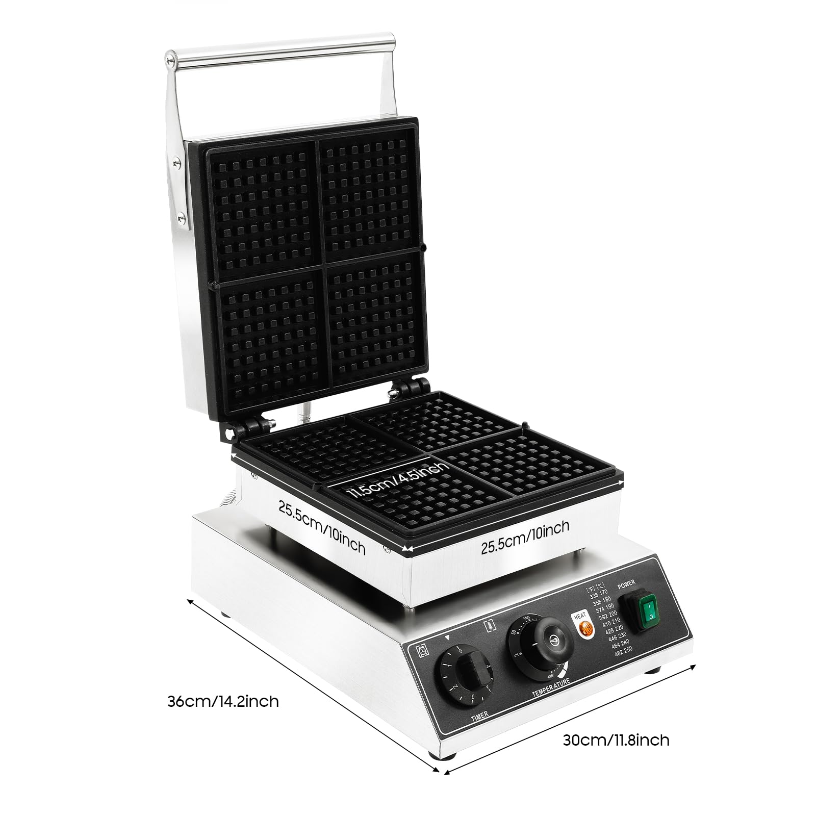 Professional Waffle Maker Machine Commercial Grade Waffle Maker with Non-Stick Plates, Double-Sided Heating & Adjustable Temperature Control Compact Design for Home Kitchen,Camping (Stainless Steel)