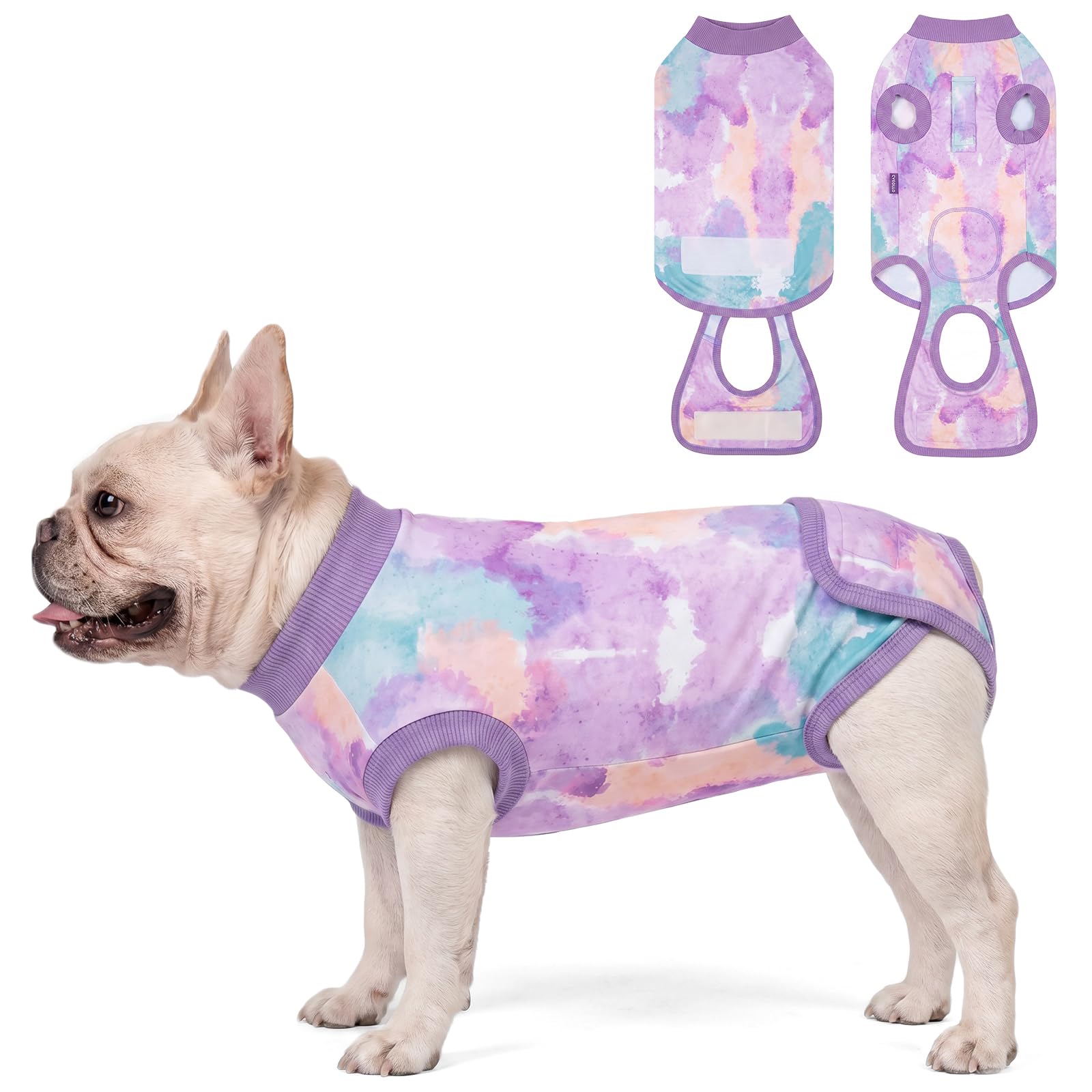 cyeollo Dog Surgery Recovery Suit, Breathable Surgical Suit for Dogs Female Male After Spayed Neuter, Anti-Lick Dog Onesie Body Suits for Wounds Protection, Soft Cone Alternative, Tie Dye L