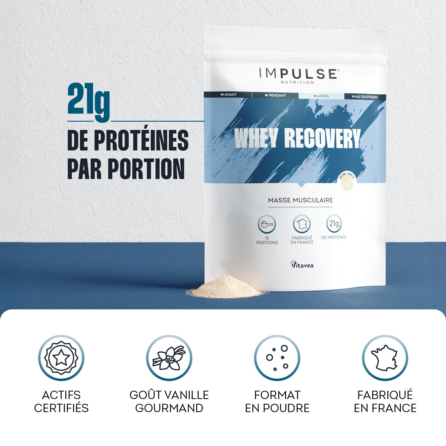 Impulse Nutrition - Whey Recovery Vanille - Complément Alimentaire tout-en-1 pour la Musculation, Récupération & les Articulations - 21g Protéine, 3g Créatine Creapure®, 5g Collagène Peptan® - 525g
