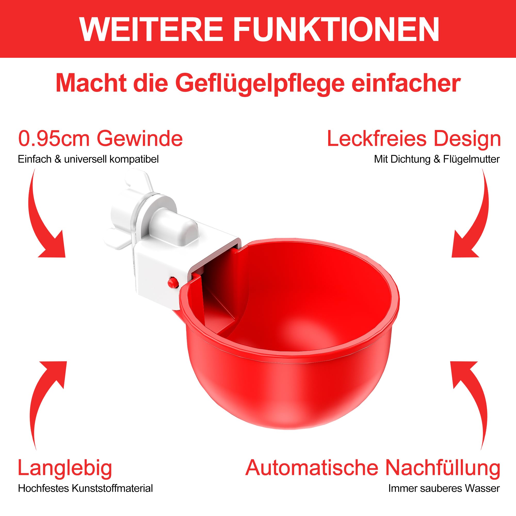 ZenxyHoC DIY Hühnertränke, 6 Stück Hühnerwasserbecher Hühnerwasserspender, Automatische Geflügeltränke Set für Hühner Enten Gänse Truthähne