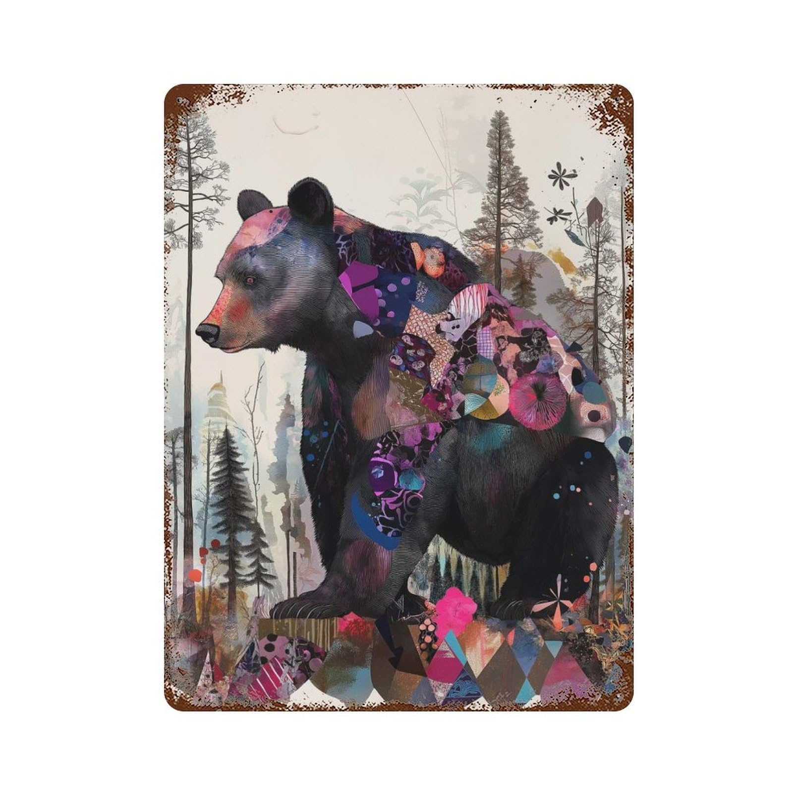 Bear in A Forest Rustic Tin Plaque 15.7"x11.8", Ideal for Shed, Workshop And Garage Wall Decor