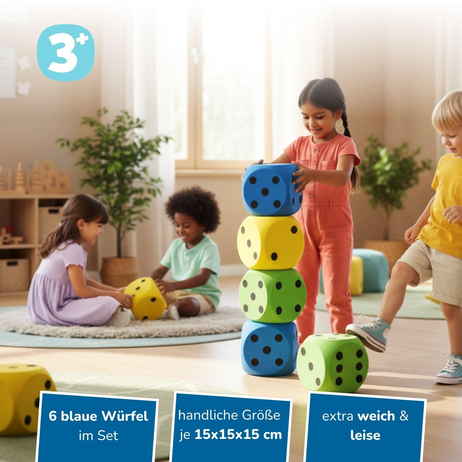 alldoro XXL Schaumstoff-Würfel 15 x 15 cm, große Soft-Spielwürfel | Spielen & Lernen, große Soft-Spielwürfel, ideal als Geschenk für Kinder, sorgt für Spielspaß, Für Indoor & Outdoor