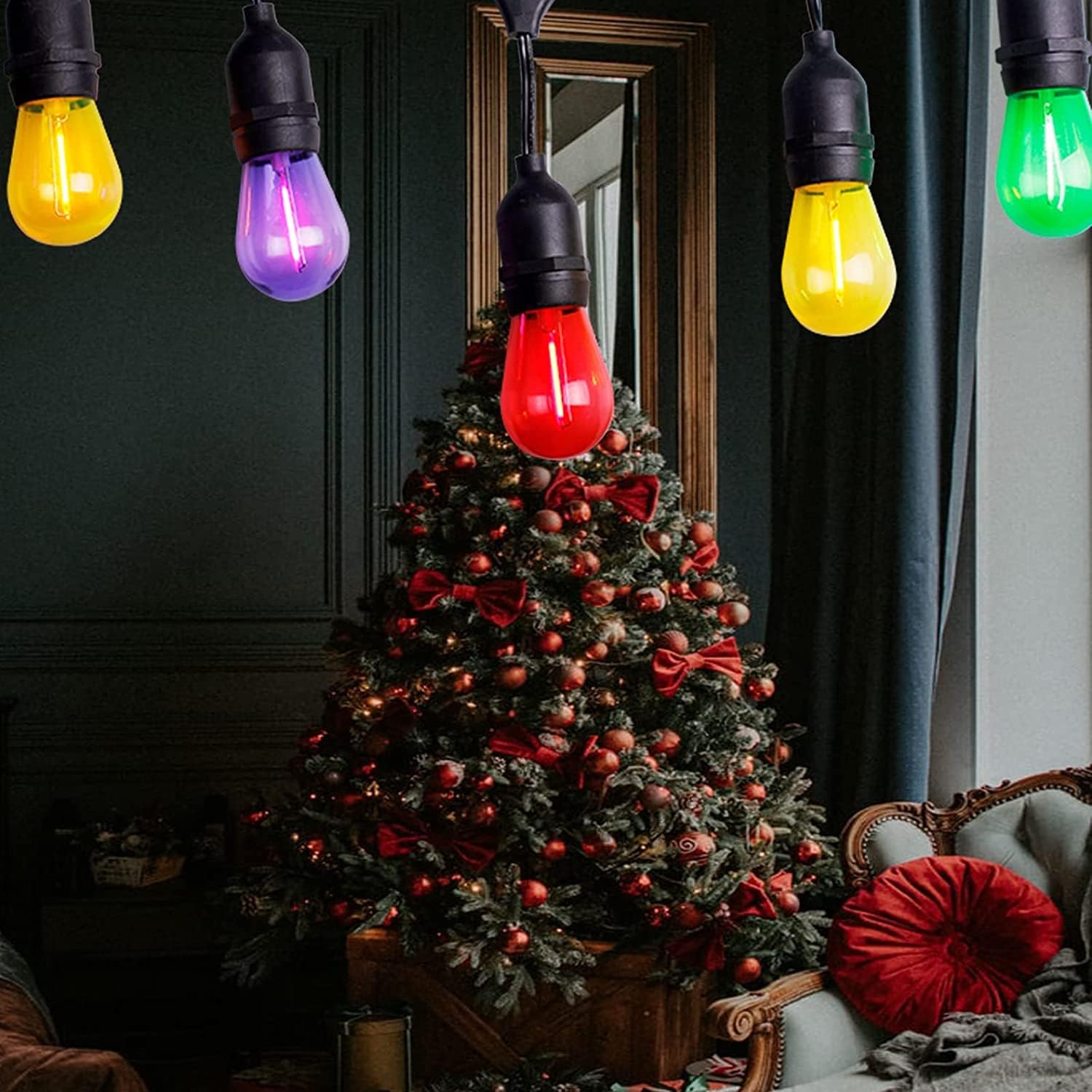15 Pack S14 LED Bulbs Red Christmas Replacement Bulb 1W LED String Light Bulbs Vintage LED Edison Bulb E26 Base Plastic Decorative Bulb Filament String Lights for Outdoor Patio Home Decor(Red)