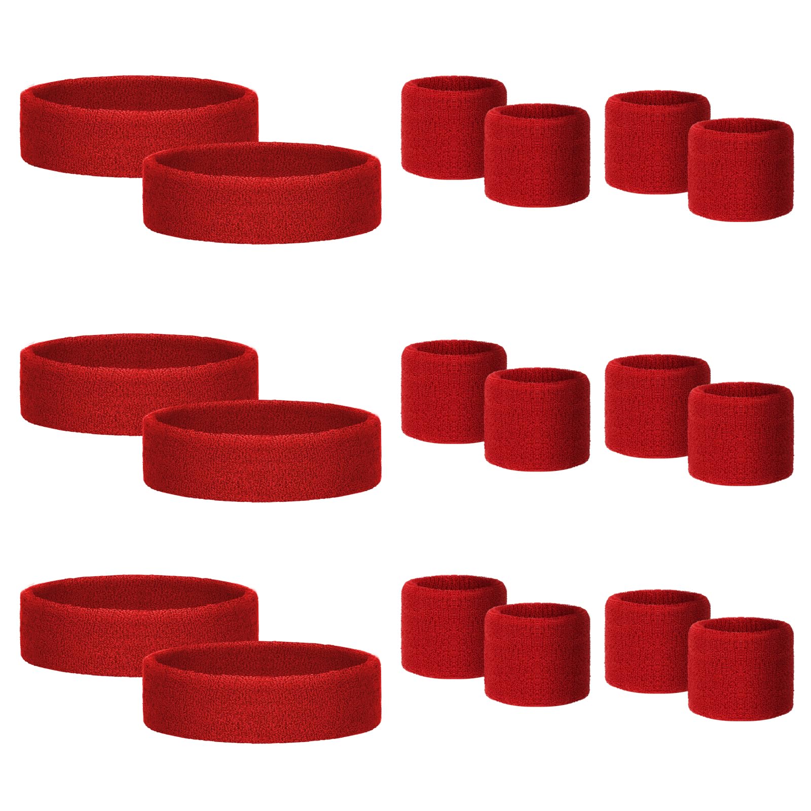 18 Pcs Sweatbands for Kids Sports Colorful Elastic Headband Wrist Bands Sets Moisture Wicking Sweat Band for Team Activity, Basketball, Football, Running, Gym &amp; Exercise (Red)