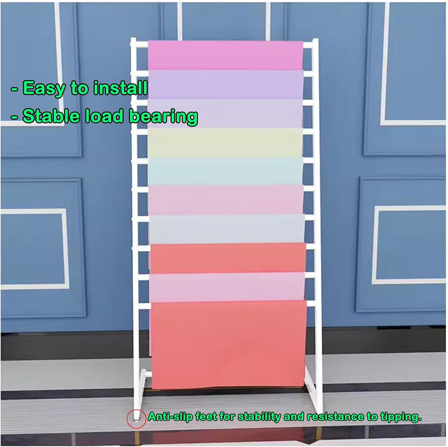 10 Rods Scarf Rack Hijab Organizer, Tie Silk Belt Shawl Hanger Floor Stand, Scarf Organizer Display Rack Home Decor Stand, Easy to Assemble (Color : White, Size : L 120cm/47.2" x H 145cm/57)