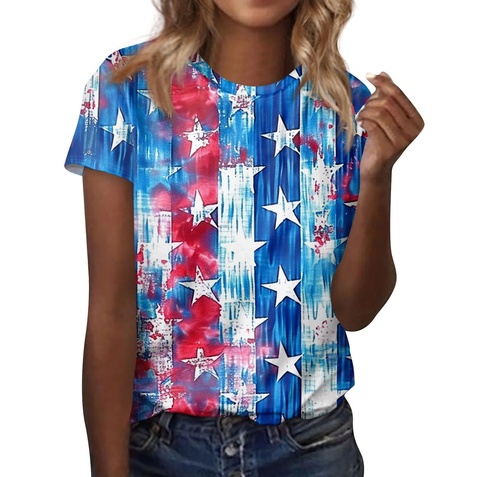 Women's Tops July 4Th Shirt Fashion Casual Short Sleeve Independence Day Printed Loose Pullover Top