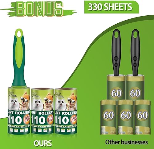Miniatura 3 de Rodillos de pelusa para pelo de mascotas extra pegajosos, 330 hojas, juego de rodillo de gran valor con 1 herramienta de eliminación de mango
