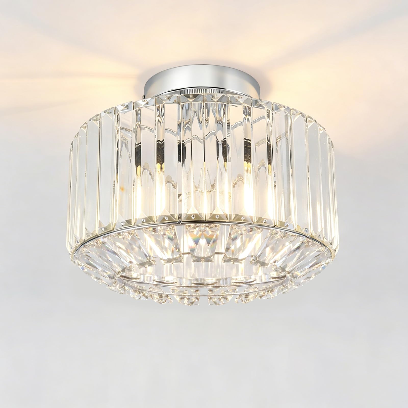 Anwio Medium -Silver-E27 Crystal Ceilings Light,Modern Industrial Chandeliers Light Fittings Ceilings,Led Ceiling Lights Living Room For Bedroom Hallway Kitchen Bathroom,Dia 26.5Cm,Silver Lights Shade(E27 Base)