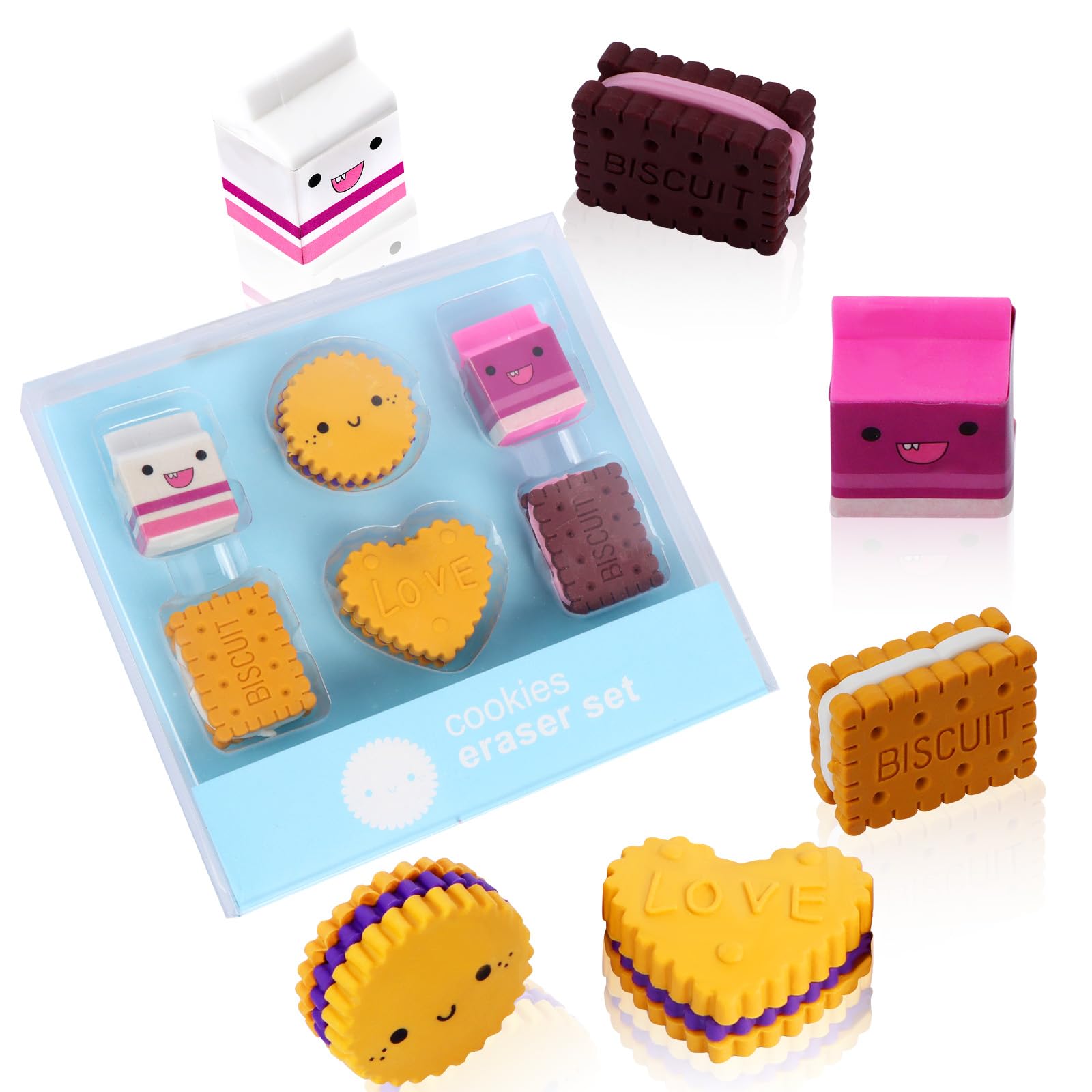 Pxvelcn 12Pcs Cute Erasers Rubbers, Multipack Novelty Pencil Erasers, Box-Packed Office Stationery Supplies Rewards Adult Artists Art Projects (Adorable,12Pcs)