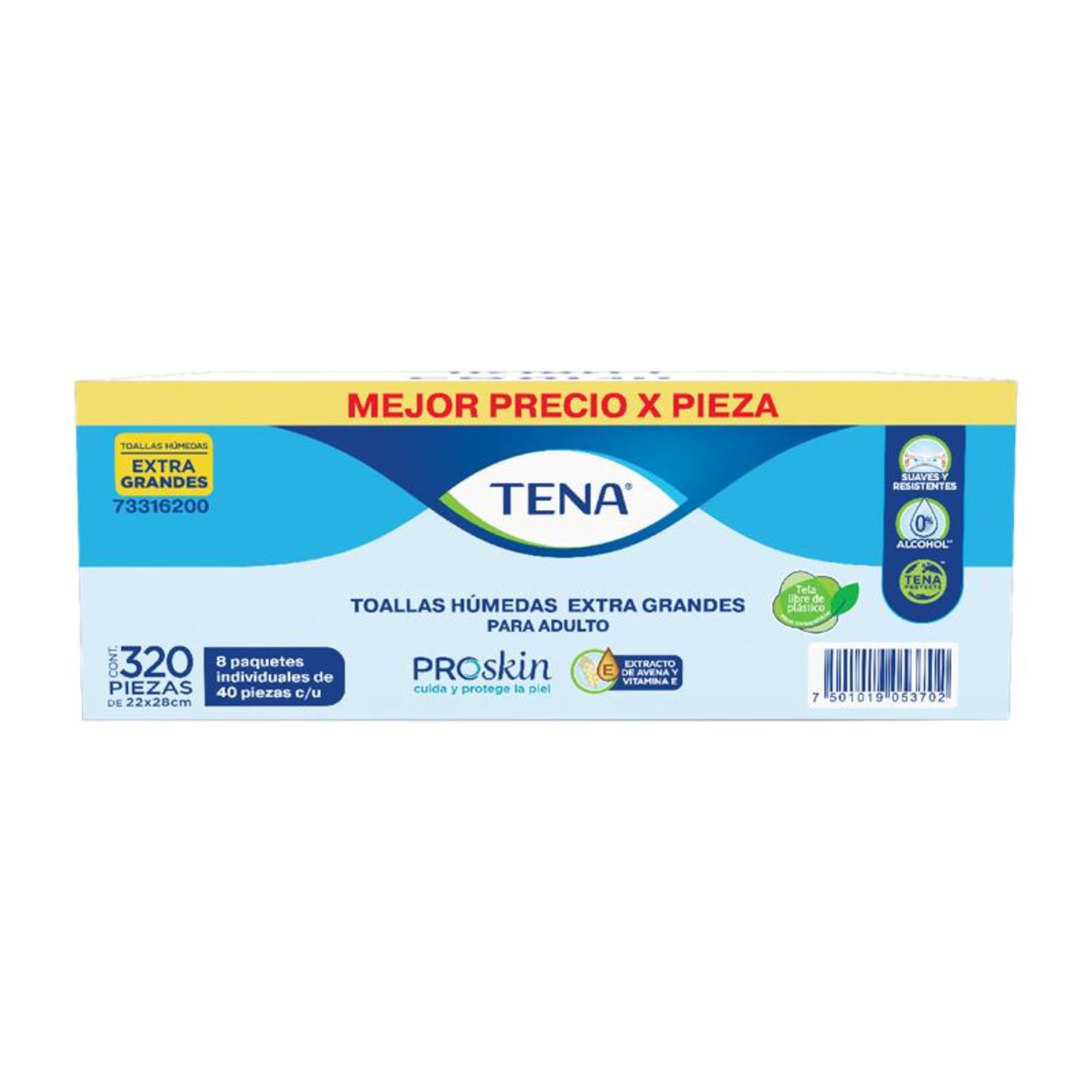 Tena Toallas Húmedas para Incontinencia, Extra Grandes, 8 paquetes de 40 piezas
