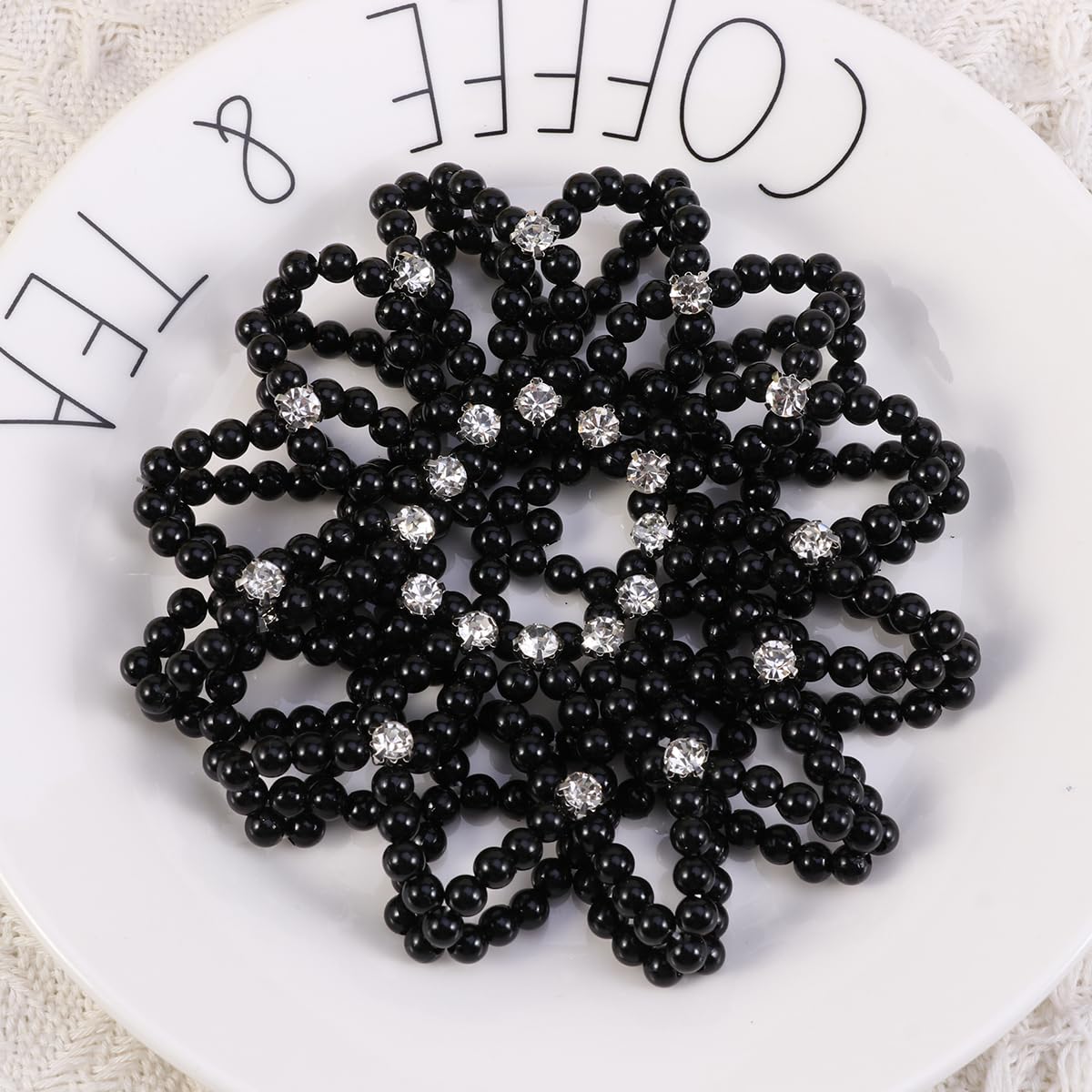 FRCOLOR 2pcs Elastic Hair Snood Net Handmade Crochet Pearl Hairnet for Dance Performance Black, Bun Cover for Dancers and Skaters - Image 3