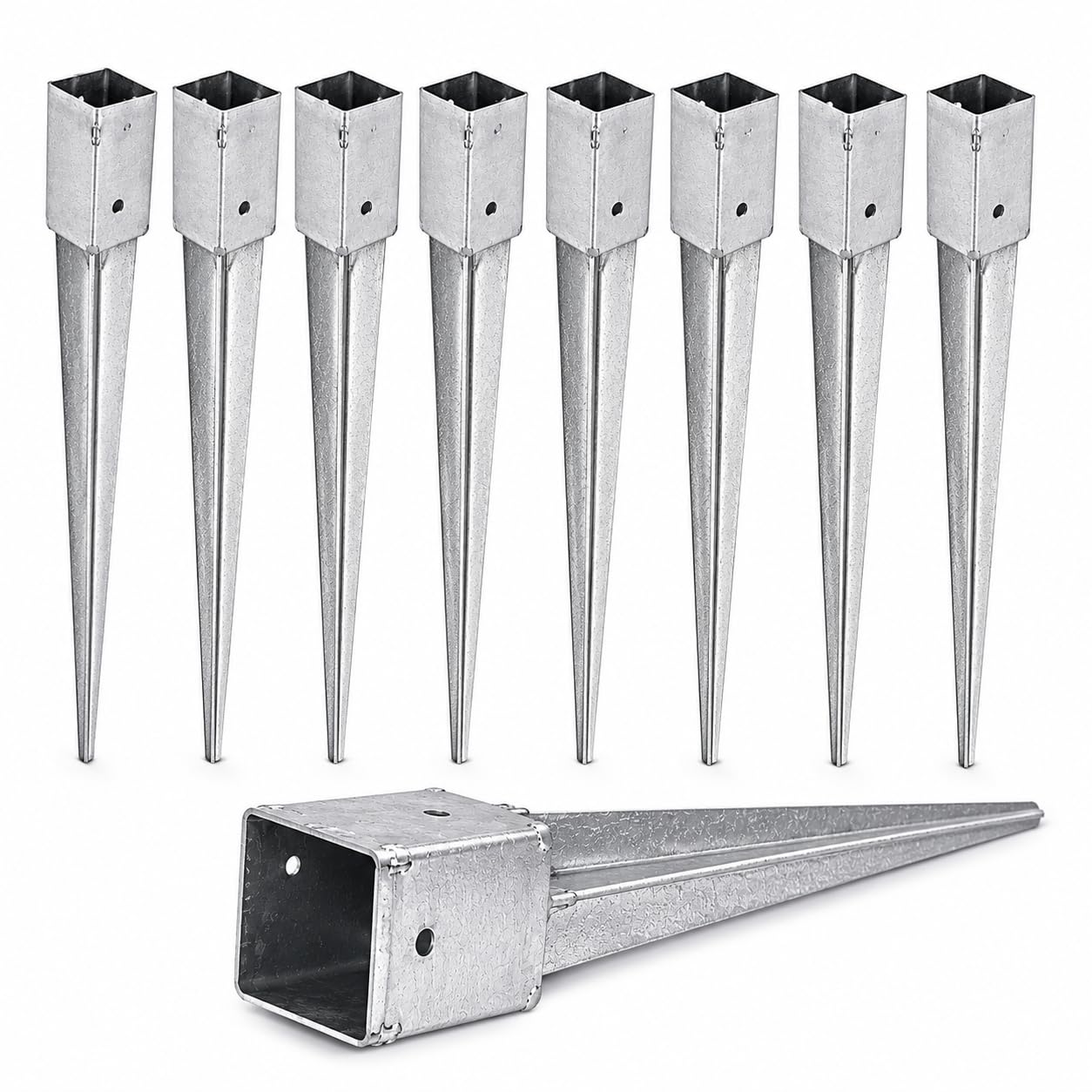 Pfostenträger Einschlaghülse 100x100x750 mm 10 Stück - feuerverzinkte Bodenhülse für Holzpfosten und Zaunpfosten - Silber