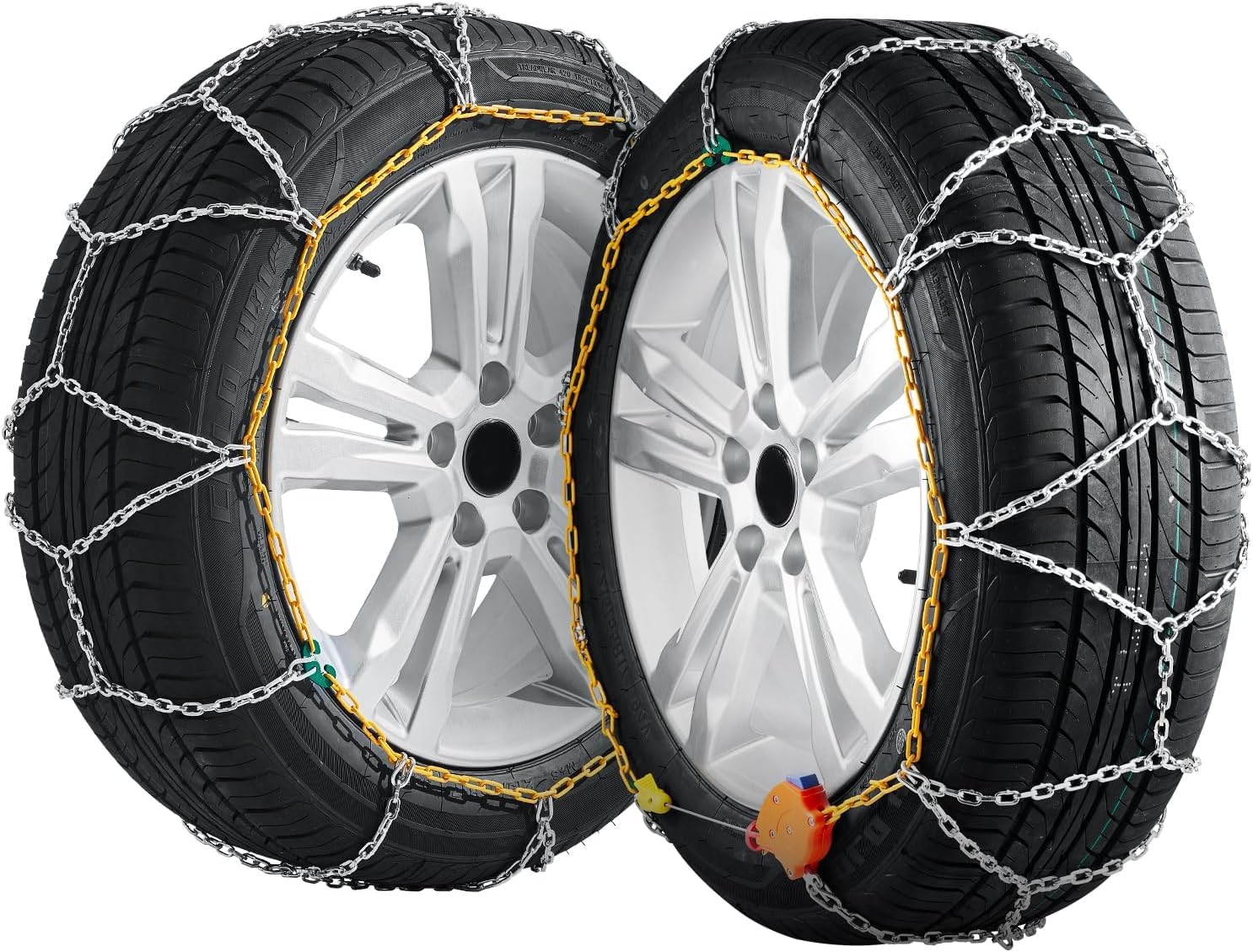 VEVOR Catene da Neve Kit da 2 Pezzi, Antiscivolo in Acciaio Legato al Manganese, per Auto, Furgoni, SUV e Camion - Guida Sicura, Accessori di Emergenza, Argento