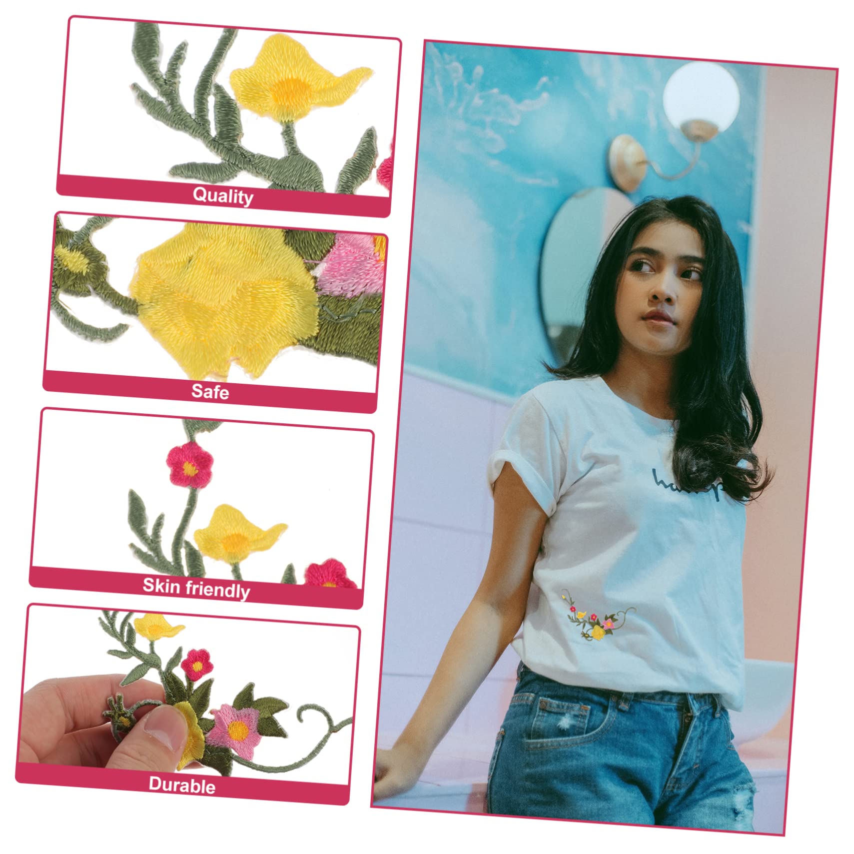 NUOBESTY 24pezzi Toppe Ricamate Floreali Adesive Per Cucito Applicazioni Decorativi Per Abbigliamento e Fai Da Te Per Magliette Cuscini e Tessuti Vari