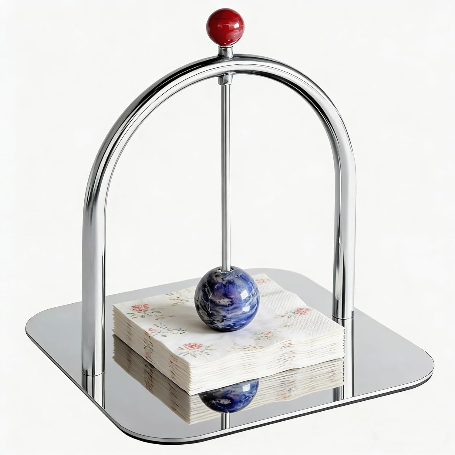 Homestia Stainless Steel Napkin Holder for Table, Square Flat Napkin Dispenser with Natural Blue Gemstone Weighted Arm, Modern Bar & Restaurant Napkin Holder for Home, Kitchen, Party