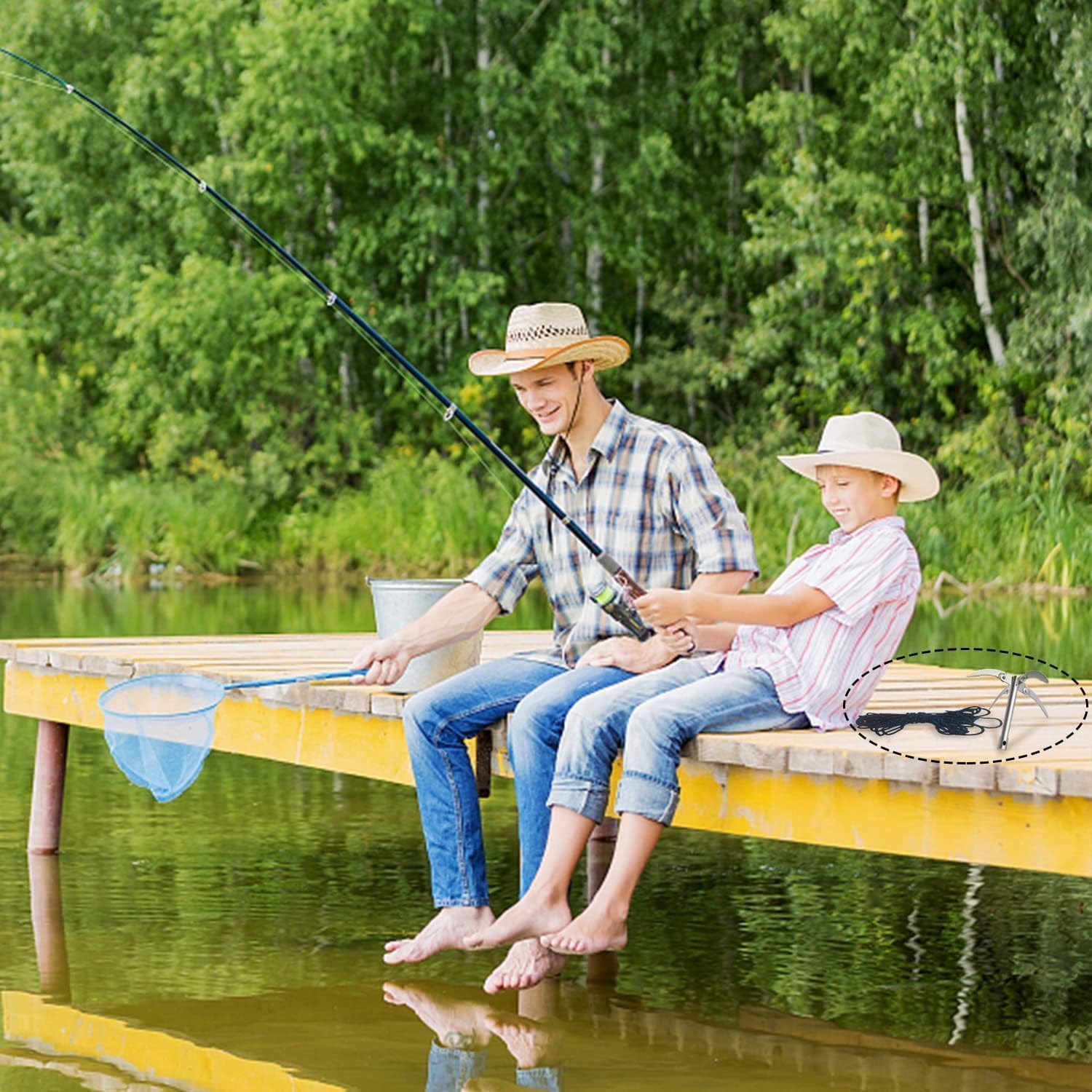 TIANLIN Ancora per SUP, Kayak e Barca con Corda da 9.5m e Manico, 0.4kg, Zanche Rinforzate, Ancora Pieghevole per Kayak e SUP, per Rimuovere la Vegetazione Acquatica Prima della Pesca