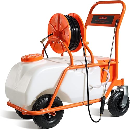 Miniatura 9 de VEVOR Pulverizador de césped alimentado por batería en rueda, presión ajustable de 0 a 90 PSI, tanque de 15 galones, pulverizador de carrito con 8