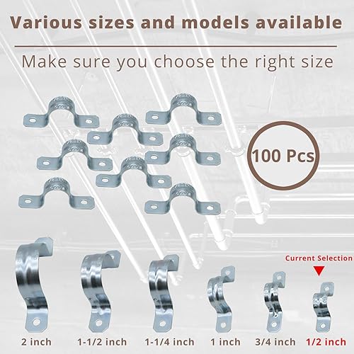 Miniatura 4 de Abrazadera de tubo de acero galvanizada de 12 pulgada, tubo rígido de acero, soporte de 2 agujeros U, abrazadera de tubo, correas de conducto