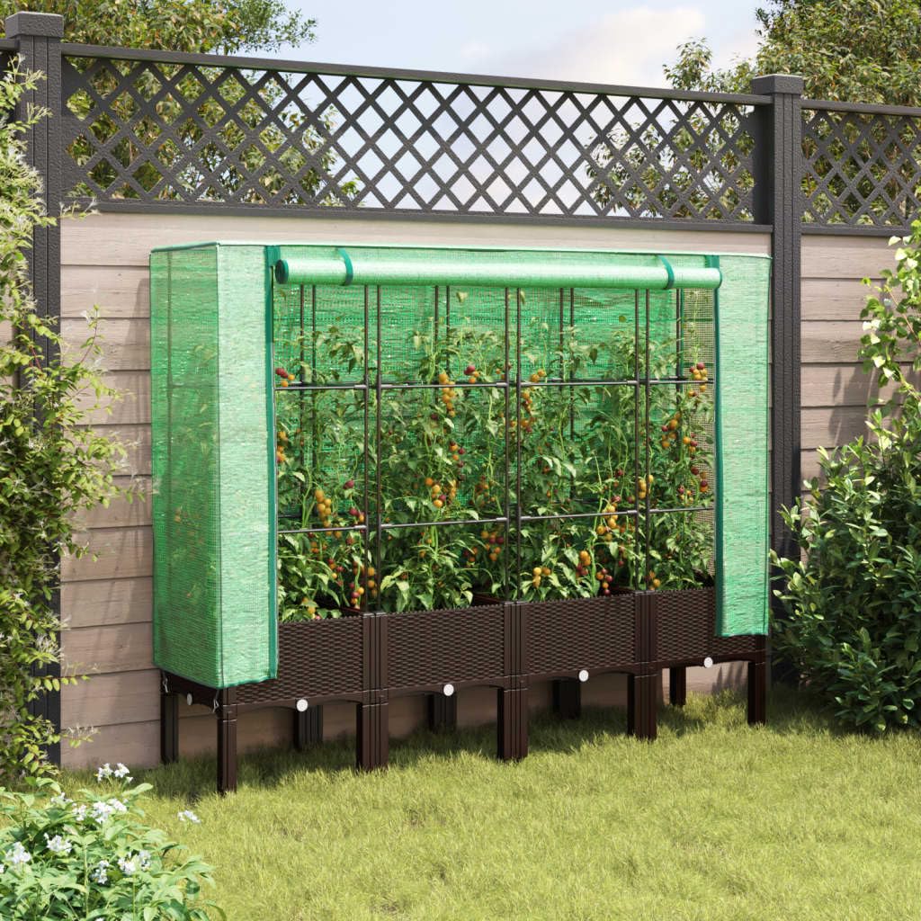 Letto Rialzato con Copertura Serra Effetto Rattan 160x40x140 cm per coltivazione piante fiori erba orto aromatico giardino terrazzo balcone veranda interno esterno