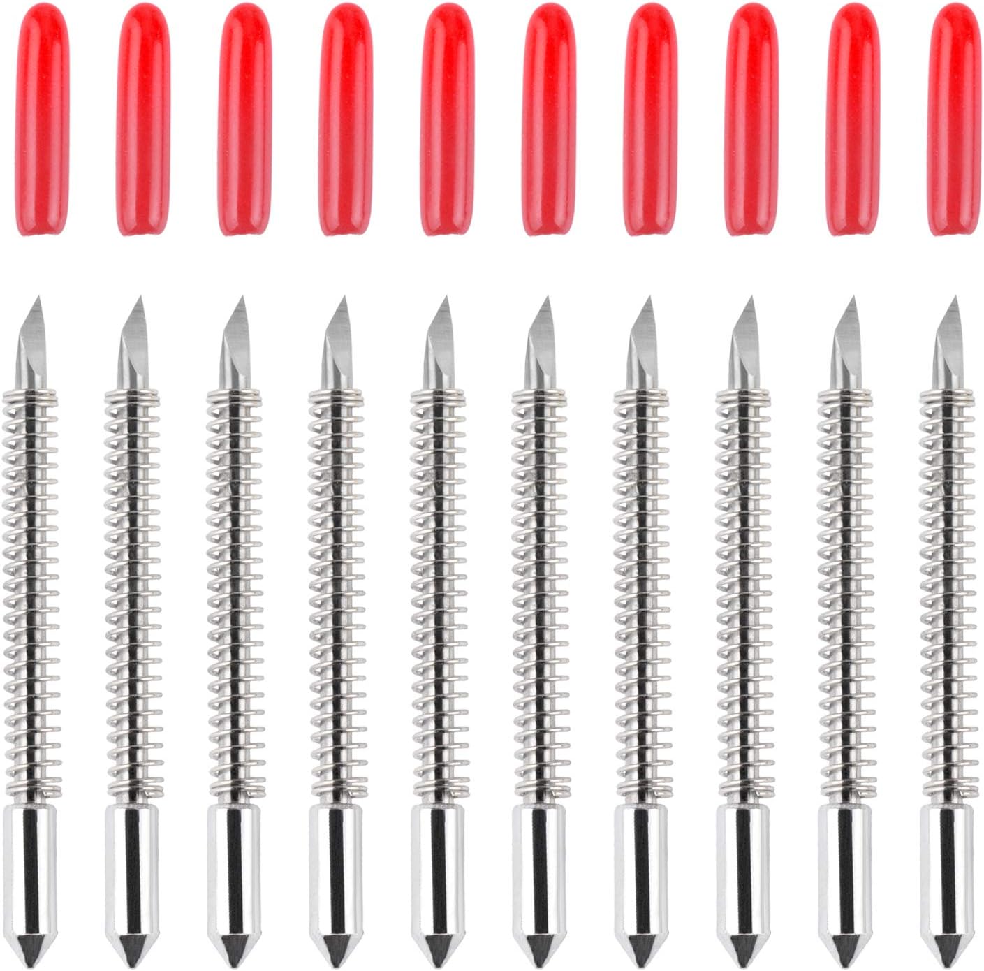 HQMaster 45 Degree Vinyl Cutter Blades Lettering Blade for Graphtec Cutting Plotter, Red Cap Pack Of 10 with Springs