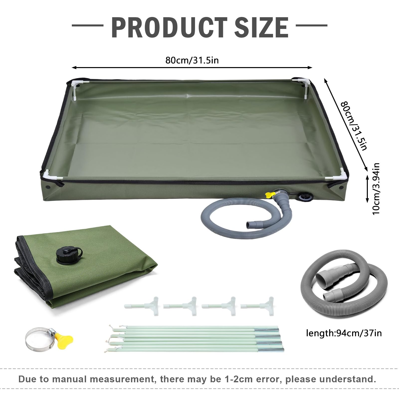MeYuxg Vasca da doccia pieghevole, Vasca da doccia portatile 80x80cm con tubo di scarico, Base per tenda da doccia Oxford impermeabile, Doccia da campeggio mobile per tenda da doccia all'aperto