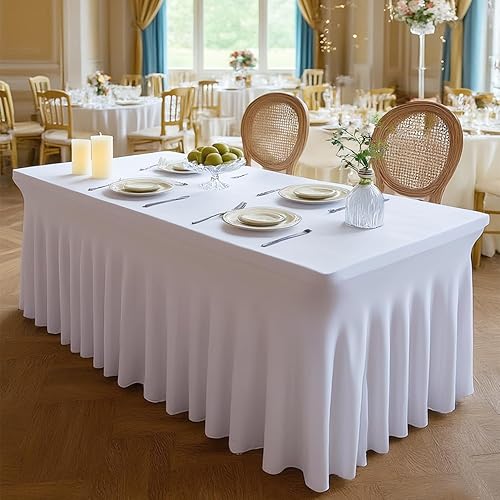 Miniatura 39 de Faldas de mesa negras para mesas rectangulares de 6 pies, funda de elastano para mesas de 6 pies, mantel elástico, lavable, resistente a