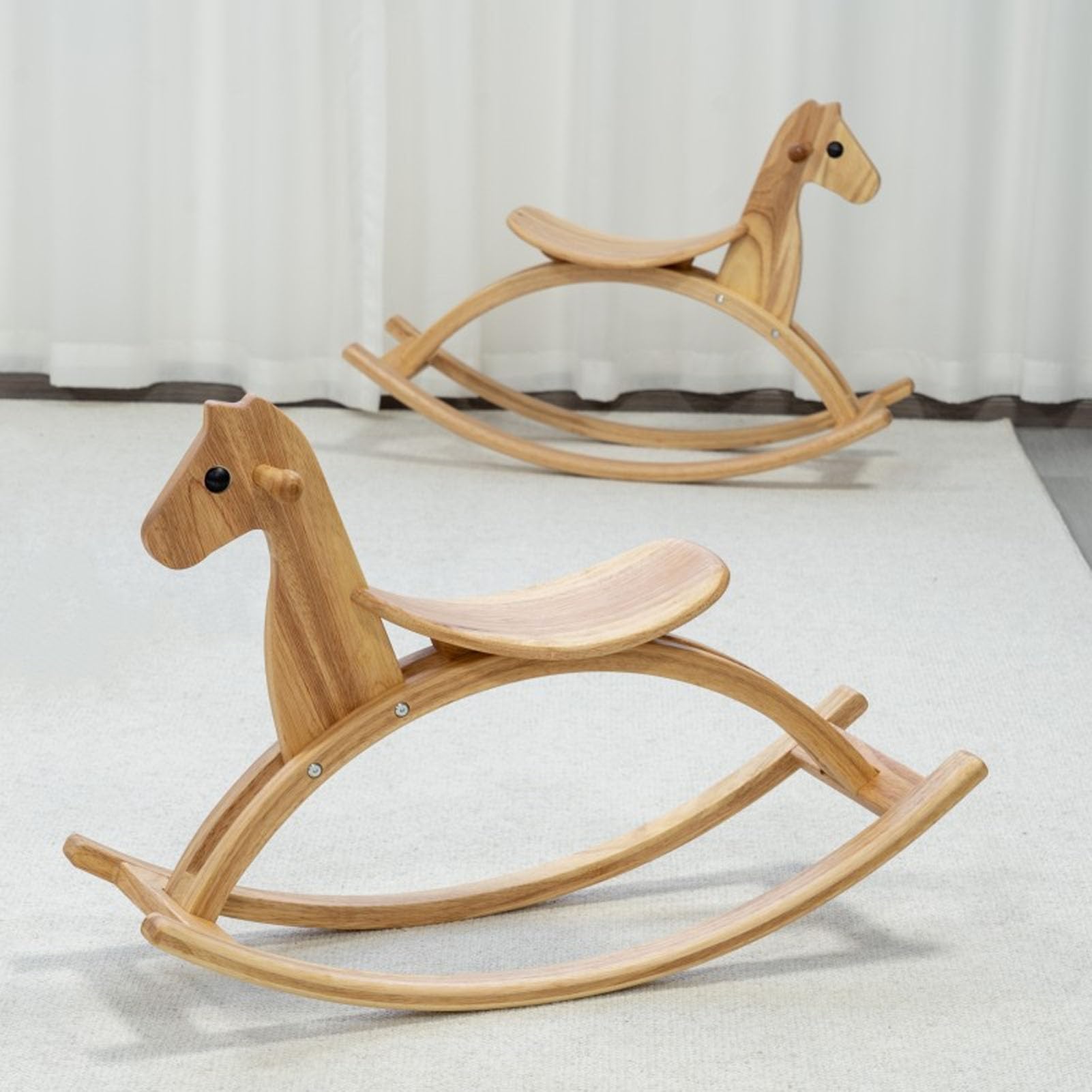 Cavallo a Dondolo da Cavalcare in Legno Cavallo a Dondolo Giocattolo con Sella e Maniglia per L'interazione Quotidiana con L'intrattenimento (Colore del legno