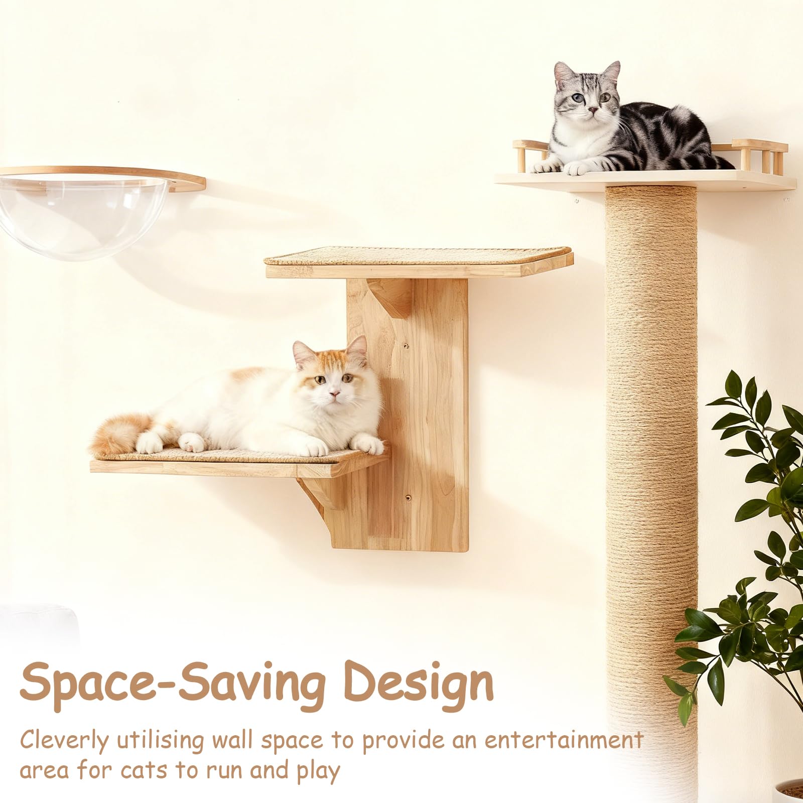 Pared de escalada para gatos con 2 plataformas, 42 cm, para gatos montados en la pared, con alfombrilla de sisal, estante de pared para escalada, jugar, arañar, color marrón