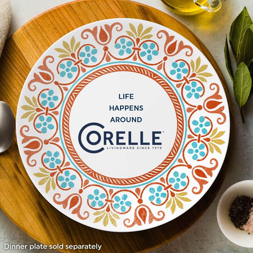 Corelle Vitrelle 6-Piece (6.75") Salad Appetizer Plates Set, Triple Layer Glass and Chip Resistant, Lightweight Round 6-3/4-inch Plates, Terracotta Dreams