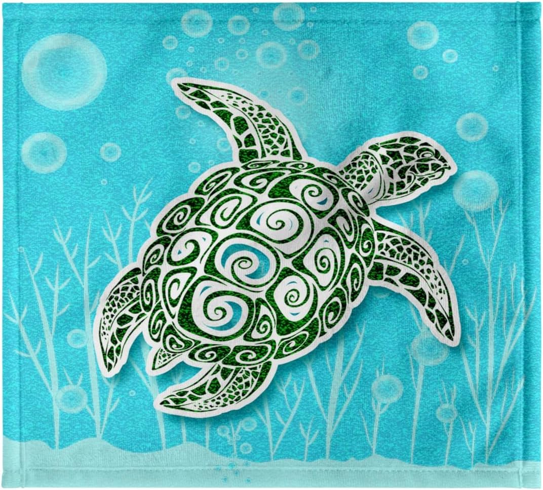 3dRose Stylized Green Sea Turtle in Turquoise Blue Water Scrapbook Style 22x30 Bath Hand Pool Towel