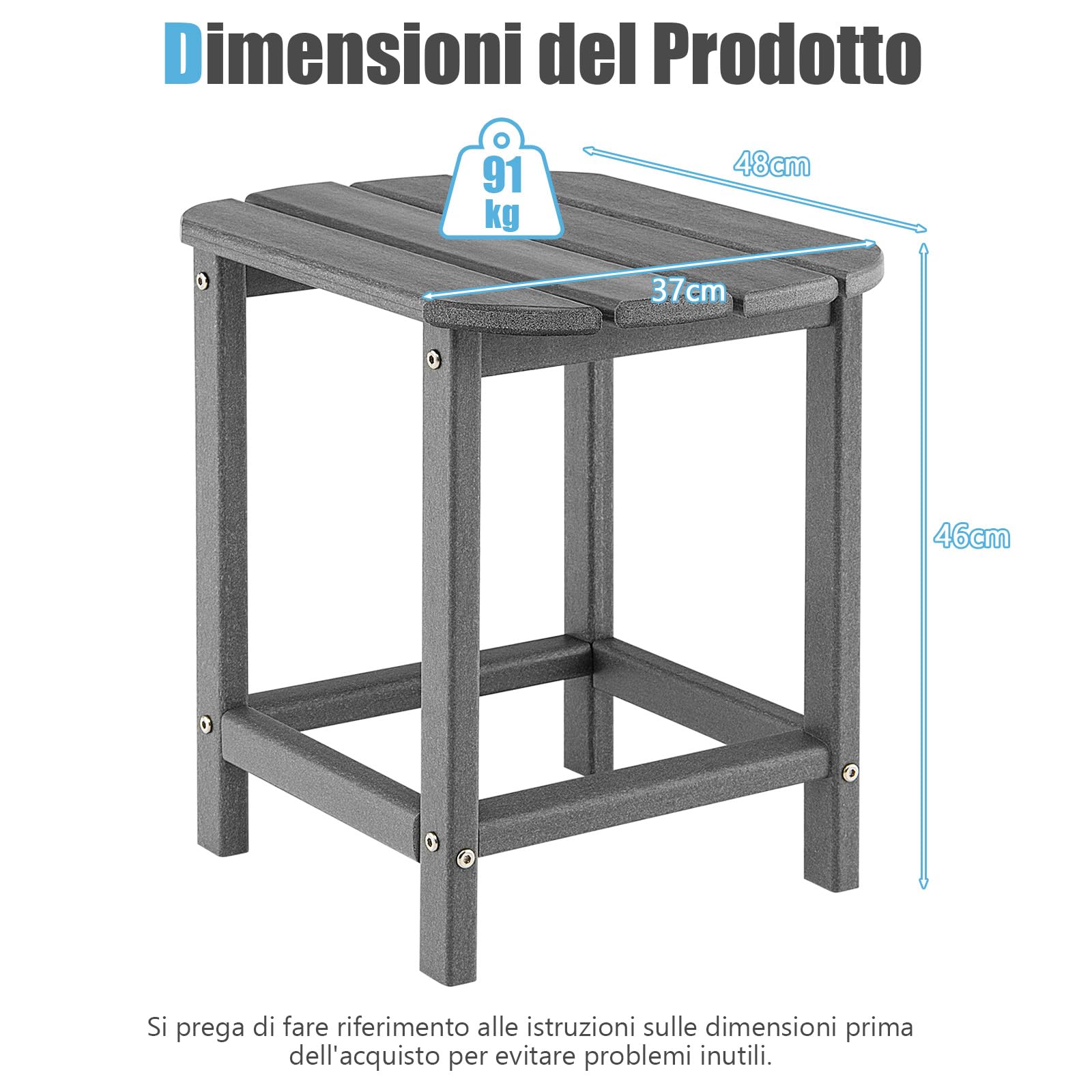 RELAX4LIFE Tavolo da Giardino, Set di 2 Tavolini Laterali in HDPE Resistente alle Intemperie, Tavolino Piccolo per Esterno, Balcone, Terrazza, Bordo Piscina e Cortile, Portata 91kg, 48×37×46cm
