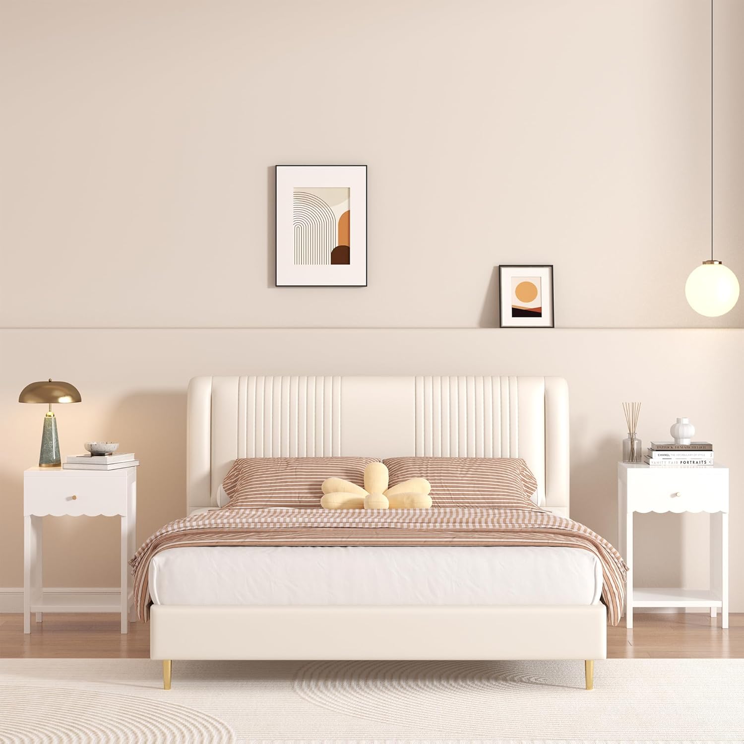 Nightstand with Drawer, 26.8" H Wooden Nightstand with Open Storage Shelf, Modern Bedside Table for Kids, Cute Minimalist Morden Design Side Table for Bedroom, White