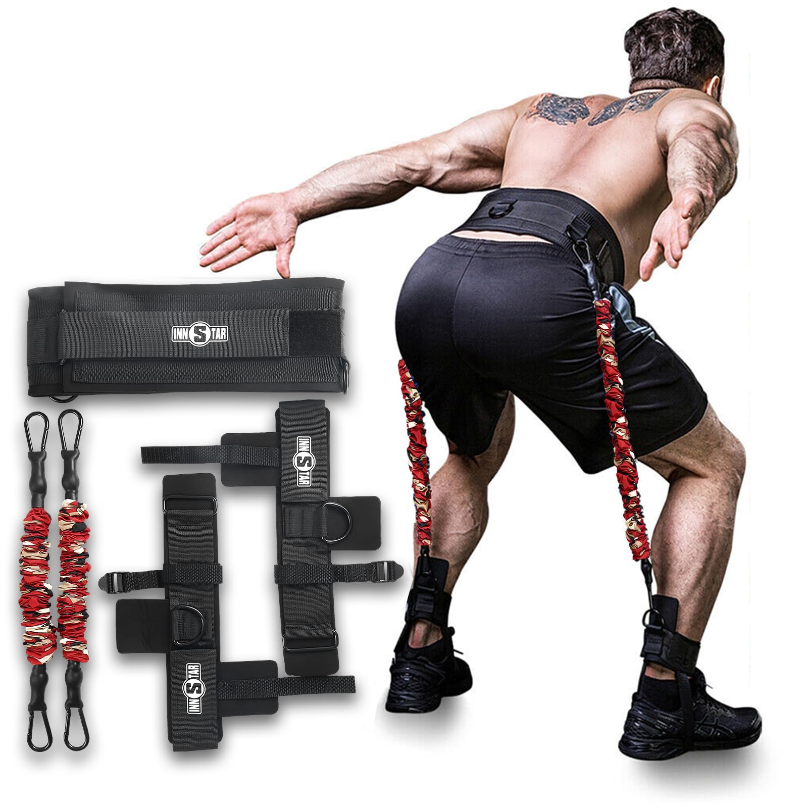 INNSTAR Vertical Jump Trainer Leg Strength Resistance Bands Set for Basketball Triple Jump Football Volleyball Training